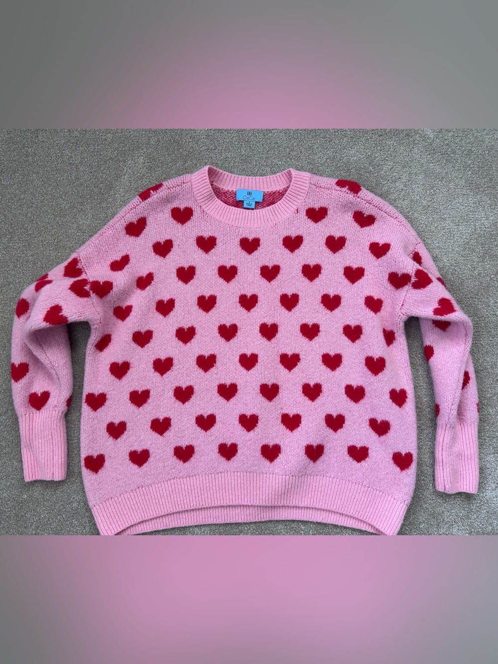 CeCe Pink Red Heart Print Valentine Sweater